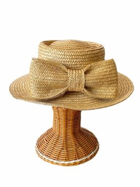 Vintage Betmar New York Straw Boater Hat with Bow Detail